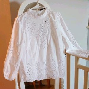 Long-sleeved White Eyelet Blouse from J. Crew